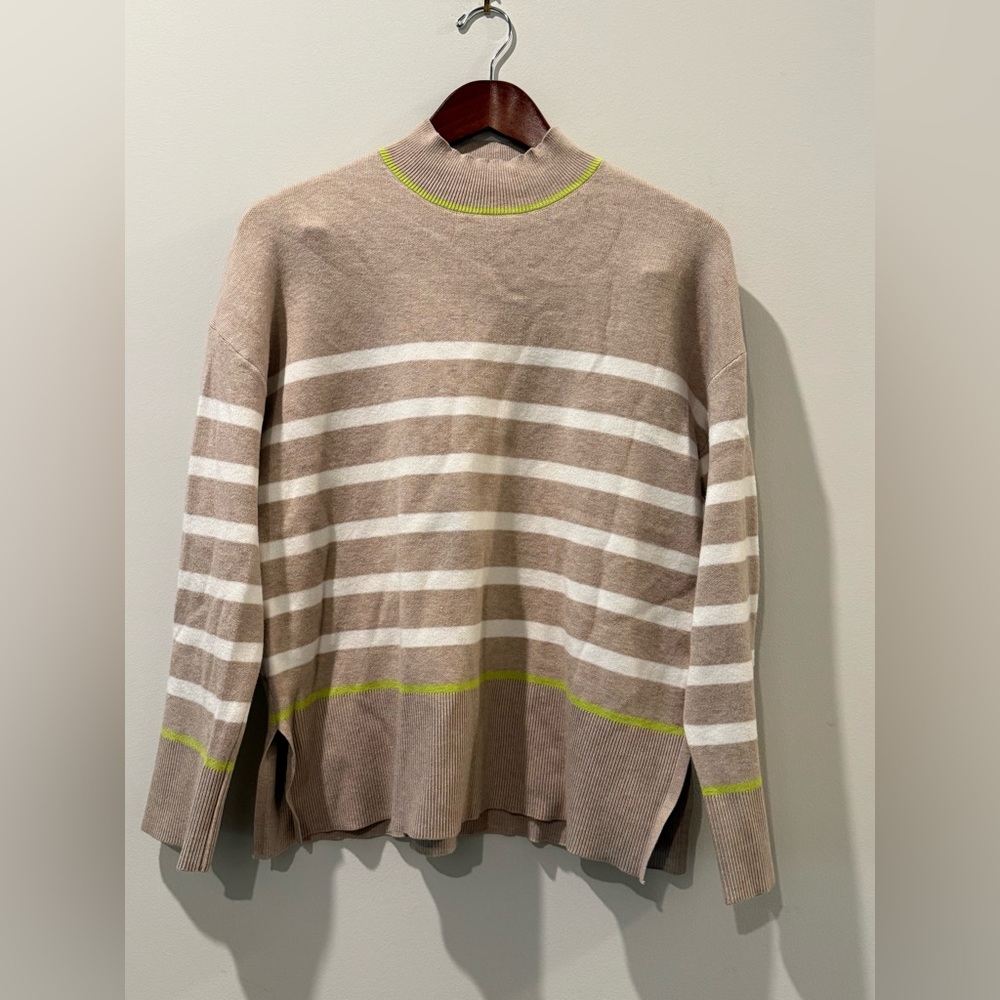 Tahari Beige and White Striped turtleneck Sweater